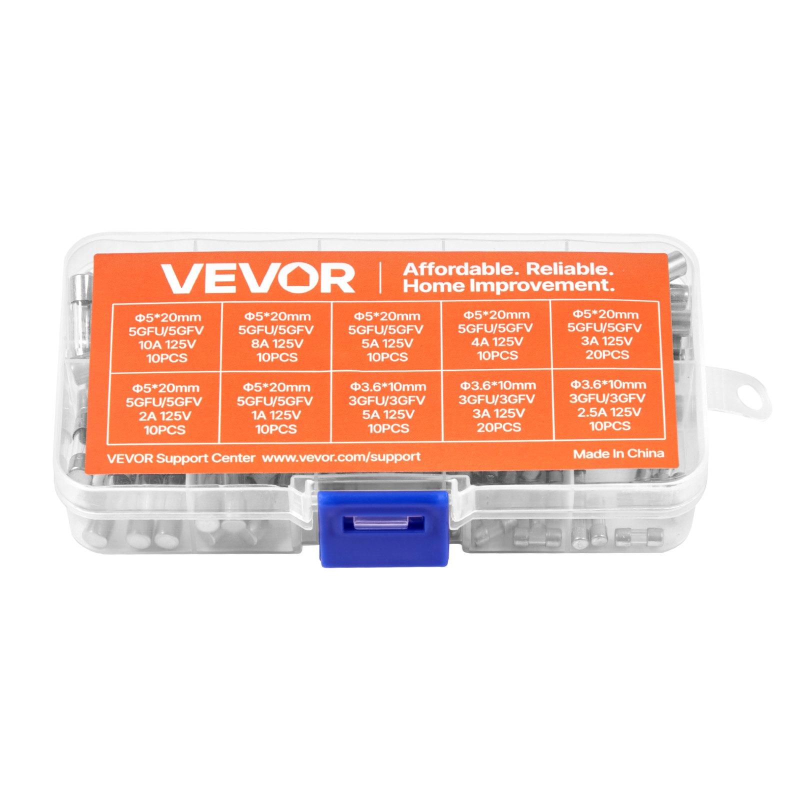 VEVOR Fast-Blow Glass Fuses Assortment Kit, 120 Pcs 125 Volt, 5 x 20 mm 1A 2A 3A 4A 5A 8A 10A, 3.6 x 10 mm 2.5A 3A 5A Tube Fuses, Suitable for Electrical Boxes, LED Strips, Electronics, Appliances