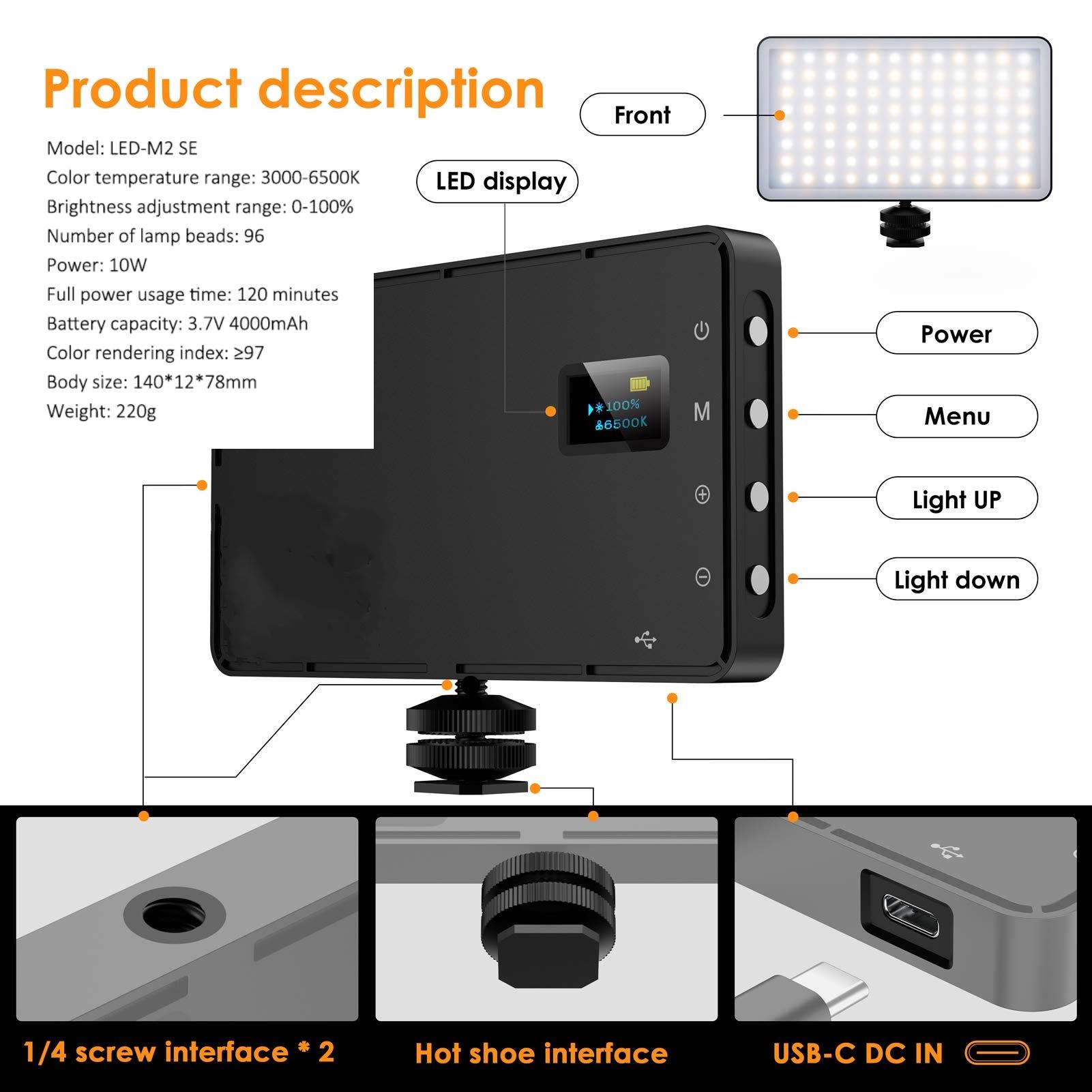 LED Panel Light, Bi-color Photo Light with 4000mAh Battery Rechargeable, 3200-6500k Bi-color Dimmable Camera Light, Photographic Fill Light with Color Filters for Dslr Camera, Stocking Fillers Gift