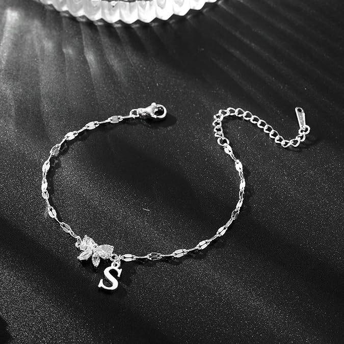 Elegant and chic copper-plated 925 sterling silver zircon bowknot letter bracelet - trendy jewelry