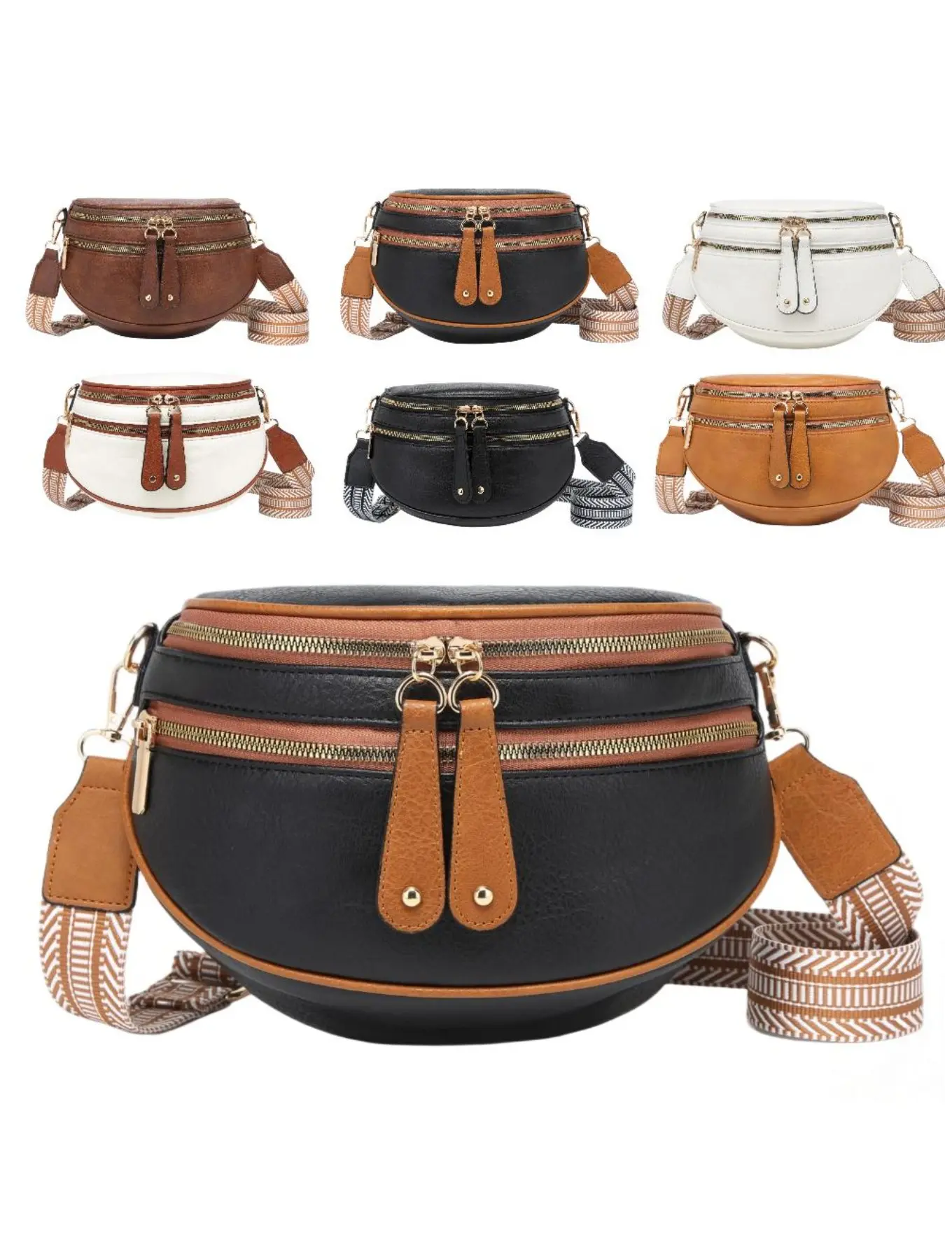 New women's crossbody bag with multiple pockets, waist bag, crossbody bag, retro saddle bag, women's wide shoulder strap, single shoulder crossbody bag