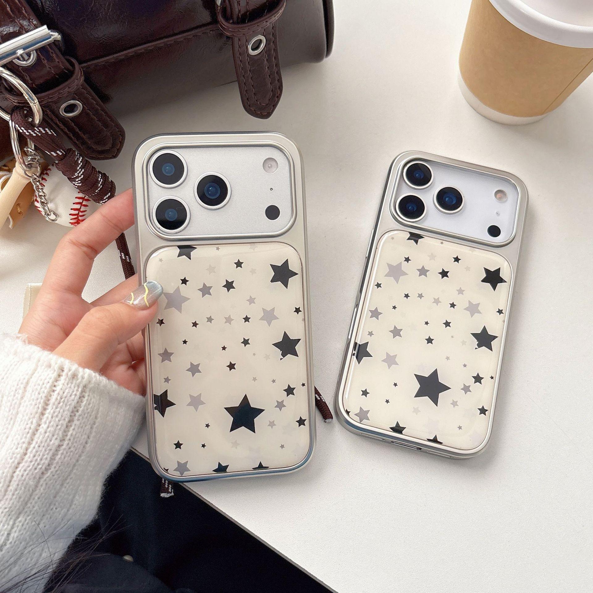 Star Pattern Silver Plated Edge Epoxy Case for iPhone 17 16 Pro Max 15 14