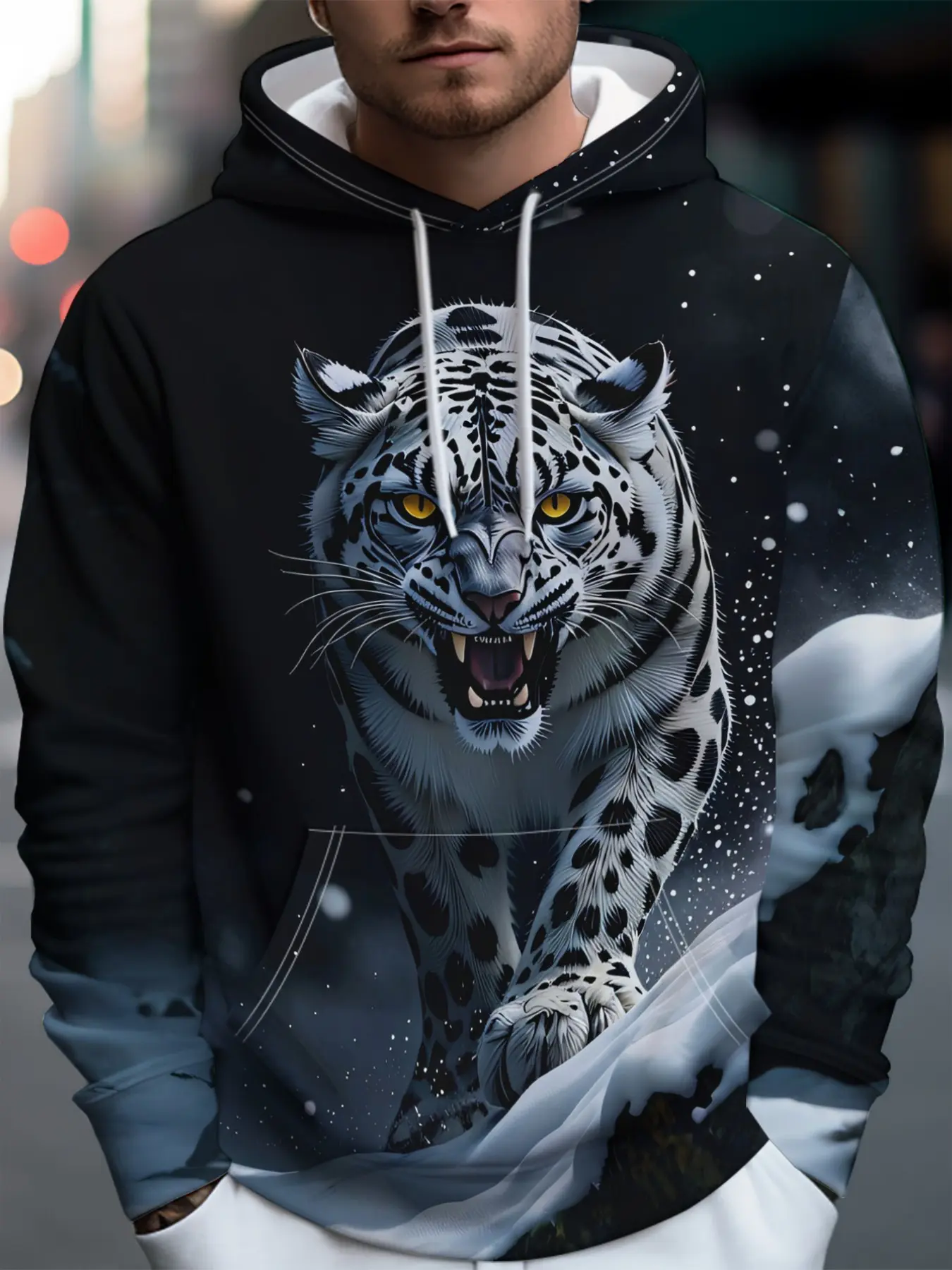 Men's 3D Tiger Print Hooded Sweatshirt, Fashionable Casual Pullover, Long Sleeve Loose Fit, Fall & Winter Outerwear