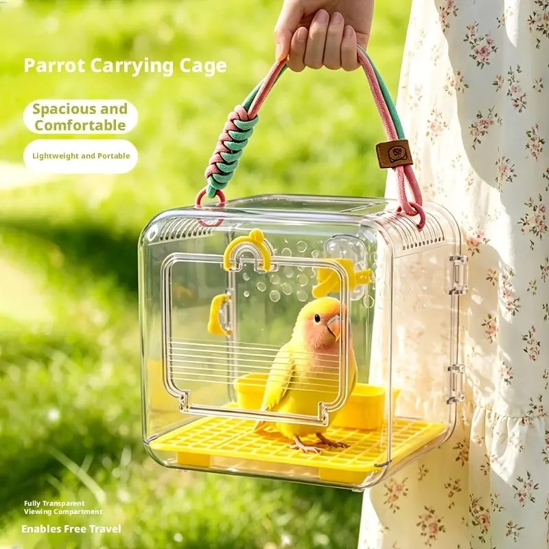 Portable Transparent Parrot Travel Handheld Cage | Pet Bird Travel Carrier Bag | Full-View Transparent Design with Ventilation | Suitable for Budgerigar, Peach-faced Lovebird, Lovebird | Outdoor Travel & Training Carrier Cage