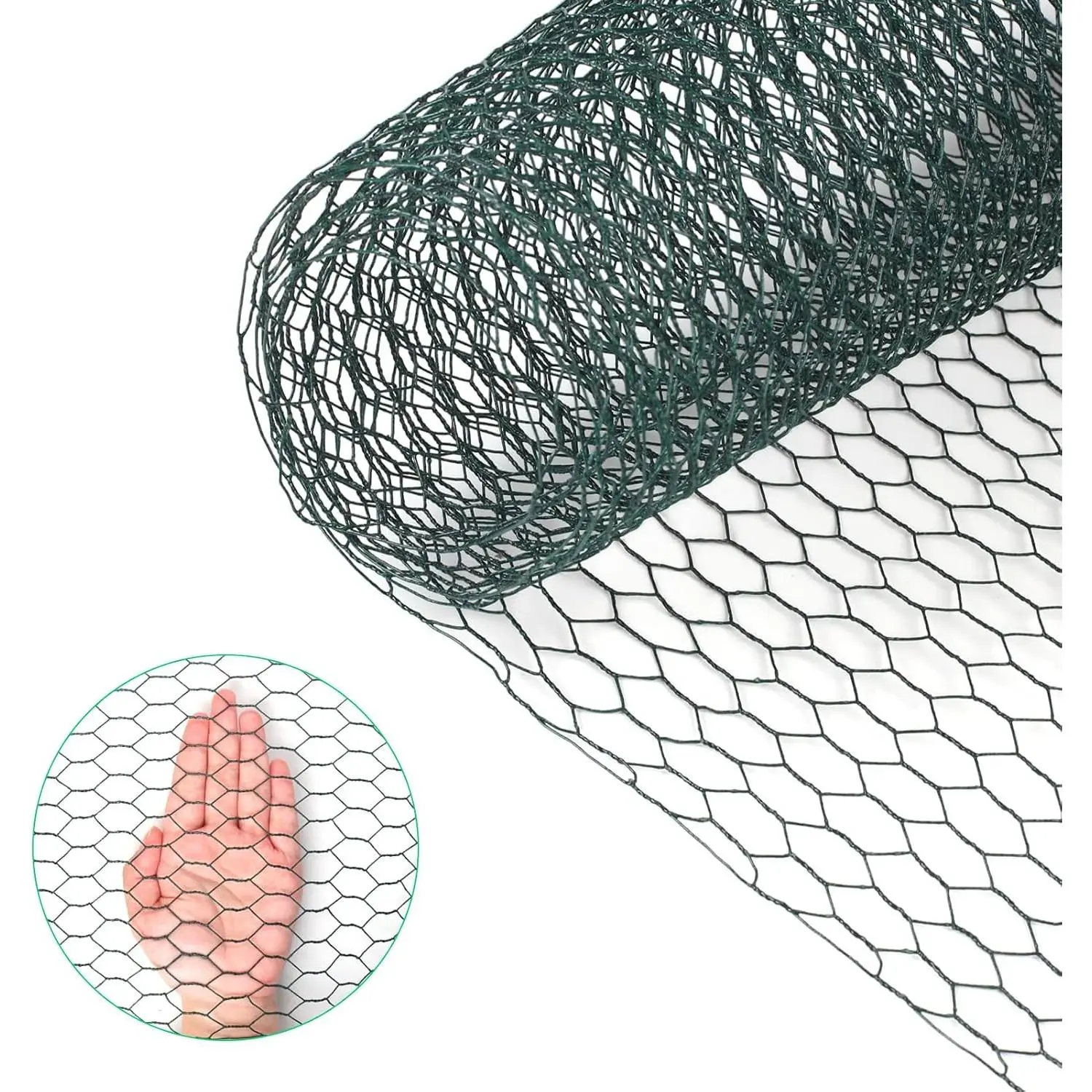 Chicken Wire, 15.7 x 90.5 Inches, Green, Hexagonal Mesh, Galvanized Metal Poultry Wire Netting for Crafts, Poultry, Garden
