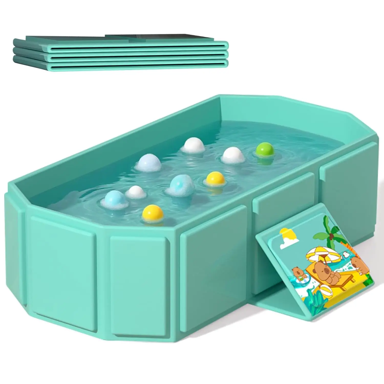 Portable Folding Baby Bath Tub, 29.5L x 17.7W x 9.8H inches,   0-6 Years, Pink/Mint Green (Green)