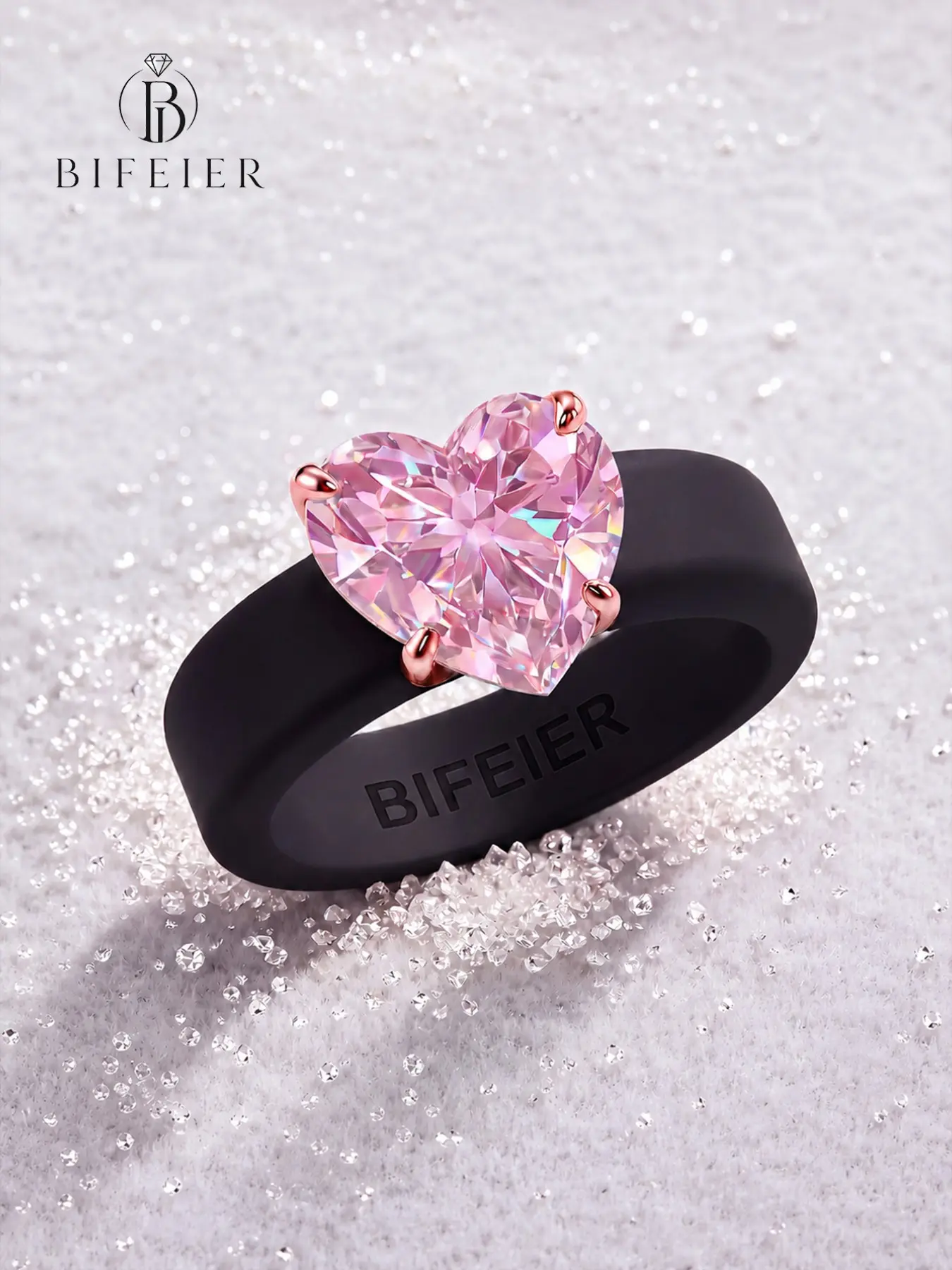 BIFEIER Fashion Fade-Resistant Silicone Jewelry Ring, Elegant Heart Zircon, Silicone Band, Ideal for Weddings, Daily Wear, Yoga, Valentine's Gift