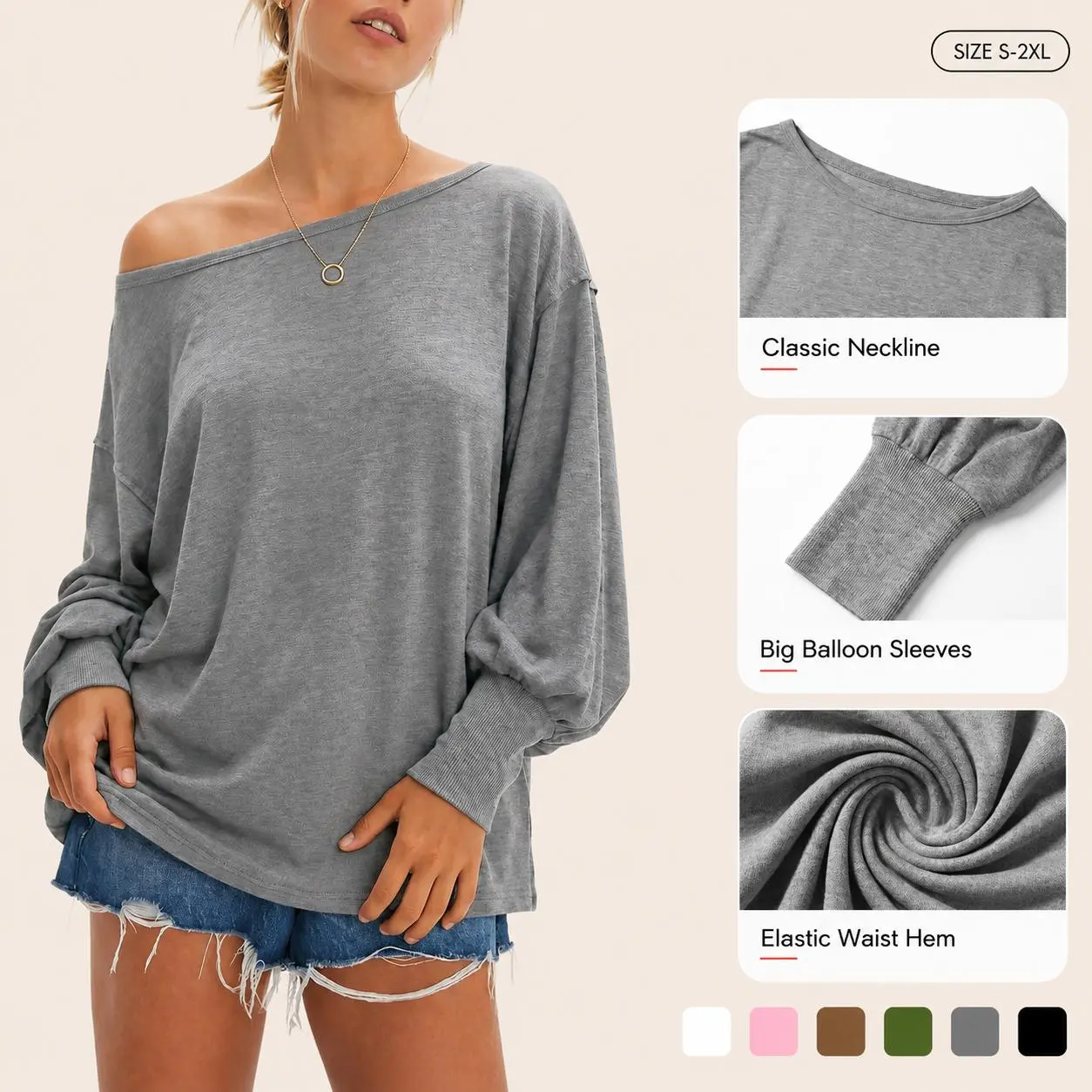 Imily Bela Women's Oversized Off Shoulder Tops Casual Long Sleeve Batwing Sleeve Loose Tunic Sweatshirt Pullover