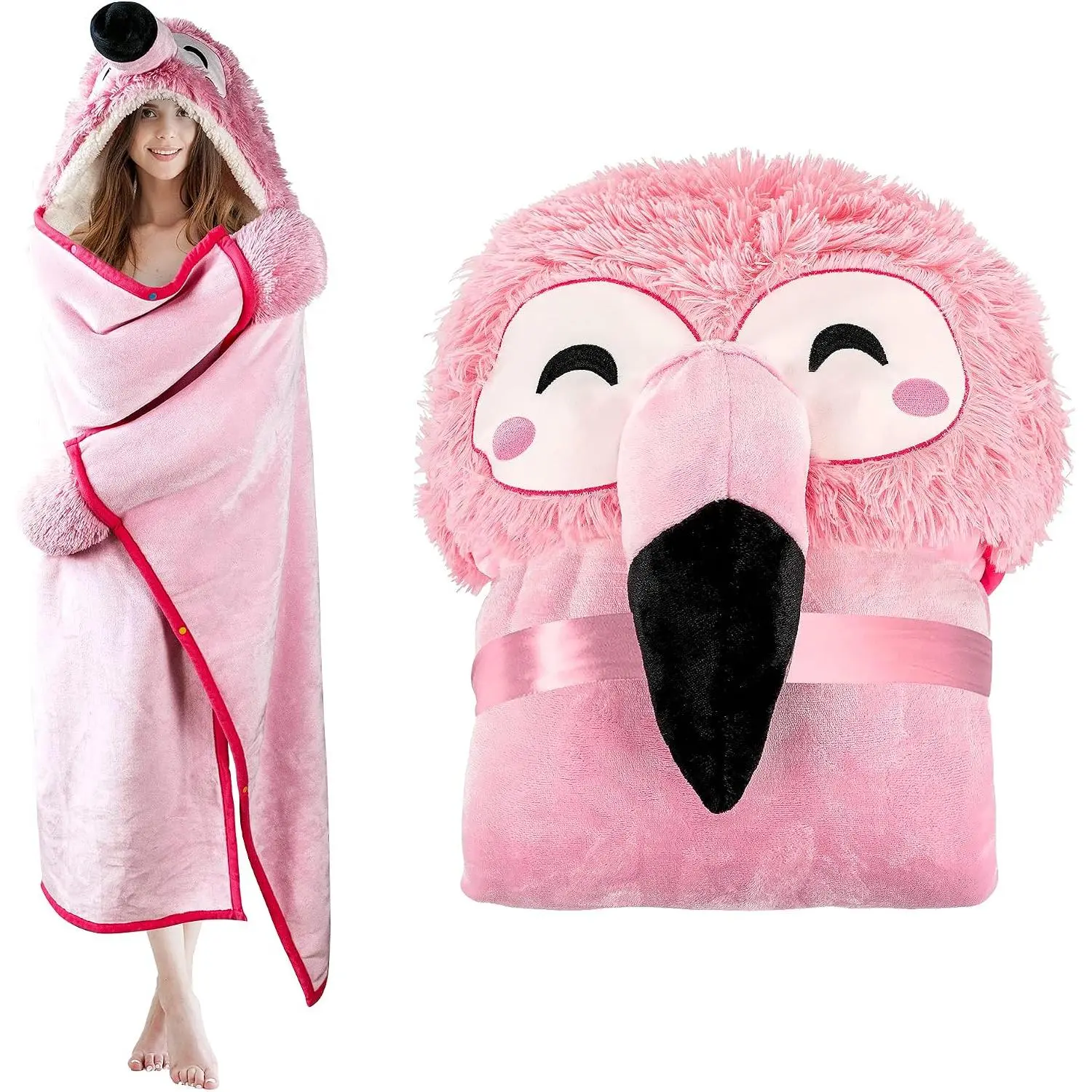 Wearable Hooded Blanket for Adults – Fuzzy Super Soft Warm Cozy Plush Flannel Fleece & Sherpa Hoodie Throw Cloak Wrap -  Gifts for Women Adults Girls and