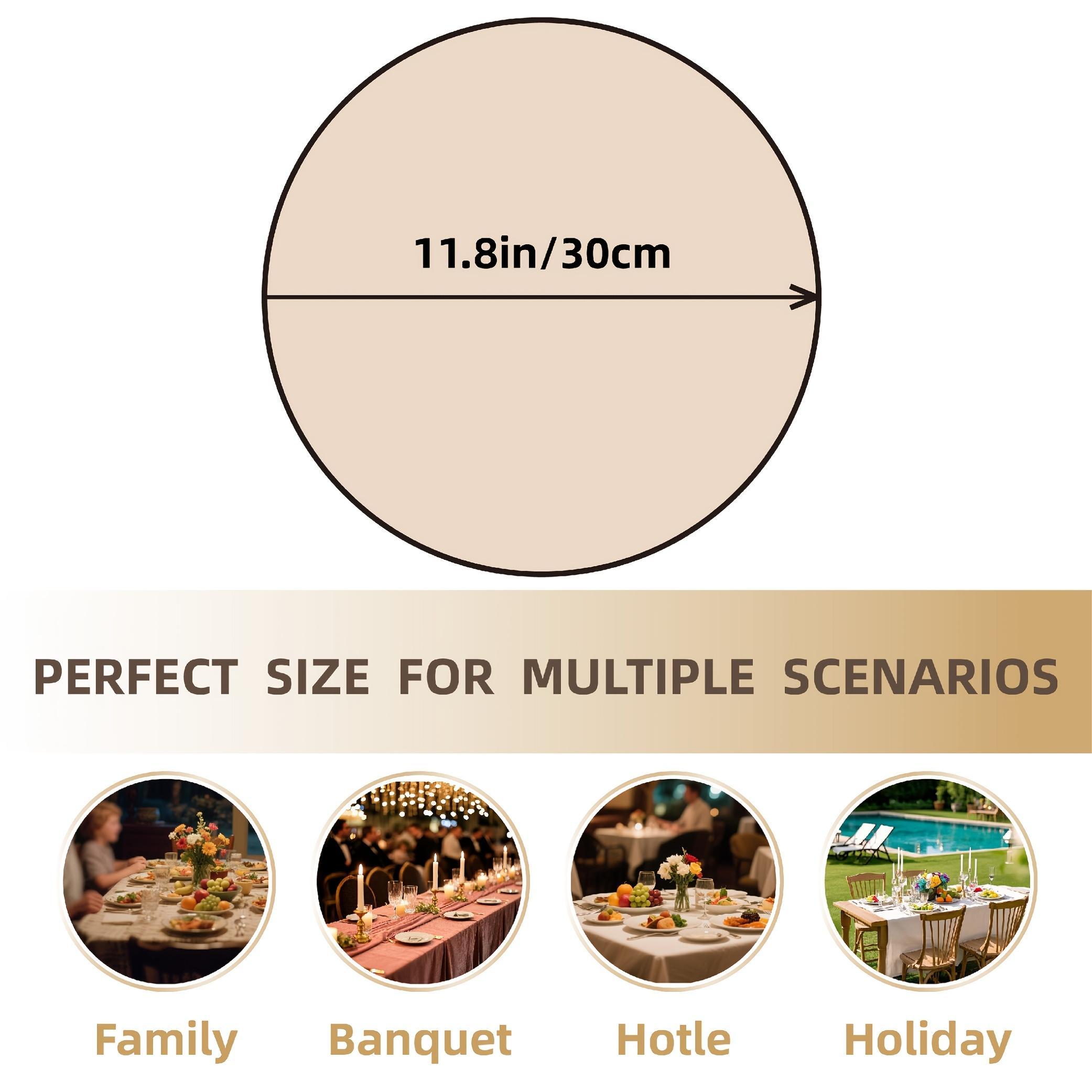 4/6/12pcs Round Woven Placemats with Lace Trim, 29.97 cm - Solid Color Options, Retro Style Kitchen Table Decor Mats for Bowls & Cups, Non-Slip Pads Suitable for Holiday Gatherings, Birthday Parties, Wedding Dinners, and Home Décor