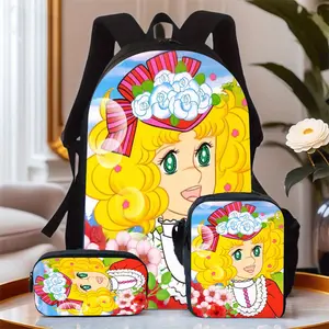 3-piece candy-themed cartoon icon comic-style large-capacity Oxford cloth travel bag, unisex backpack, includes pencil case and crossbody bag, hand washable - unisex daily commuter bag.