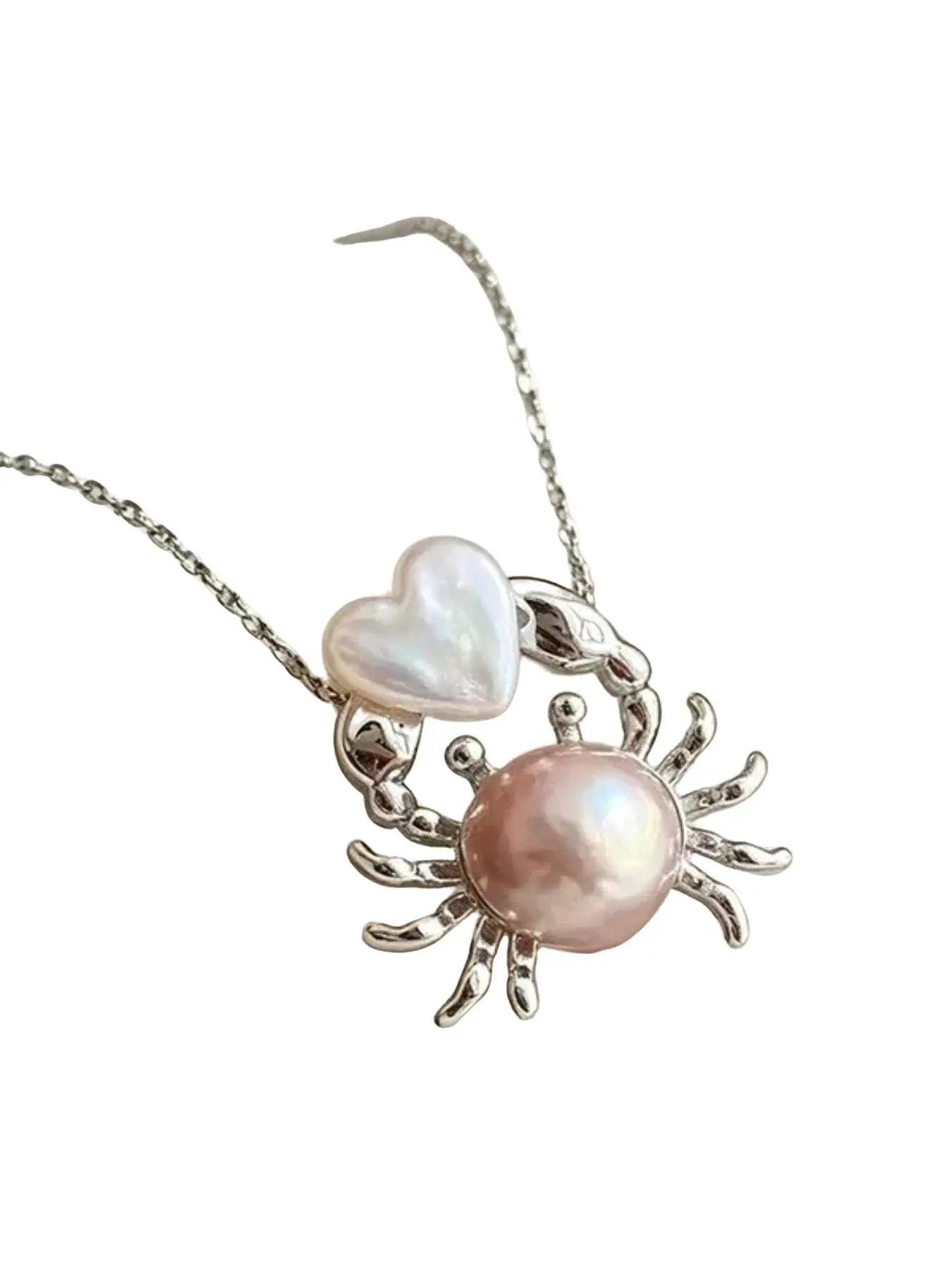 Cute Crab Heart Pearl Pendant Necklace, Nickel-Free Elegant Ocean Style Choker, Cancer Zodiac Birthday Gift, Beach Girl Accessory, Heart Shaped Necklace
