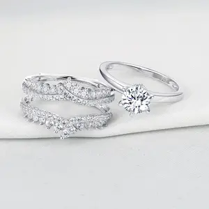 Newshe 925 Silver Bridal Set Original Wedding Rings for Women 1.8Ct Round Cut Zircon Moissanite Engagement Ring Enhancer Bandcords for graduation,gift