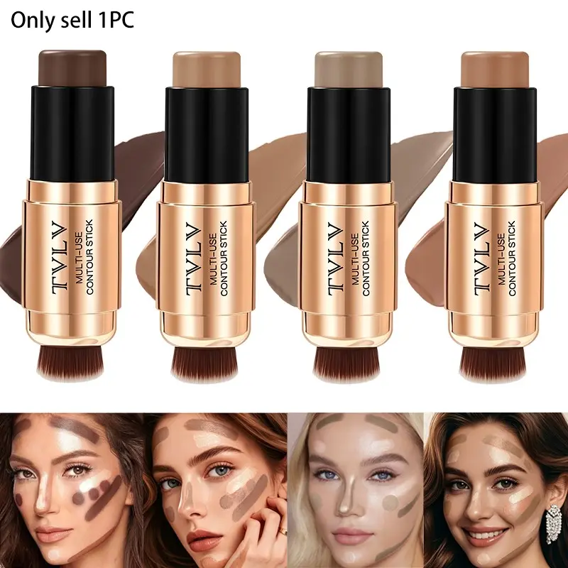 Dual Ended 2 In 1 Multi Use Contour Stick Soft Cream Blendable Long Lasting Non Cakey For Highlight And Contour Bronzer