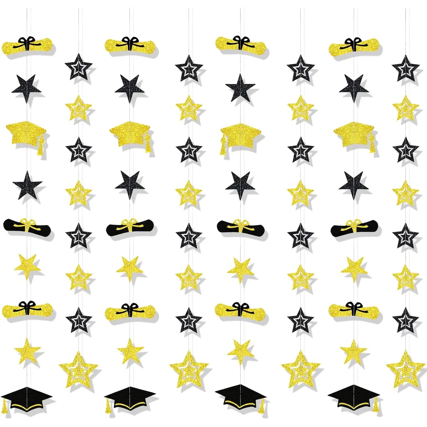 8 Pack Graduation Decorations 2026 - Black  Glitter Backdrop with Cap, Diploma &  Garland Banner  Decor -  for High School, College, and Middle School Graduation Parties