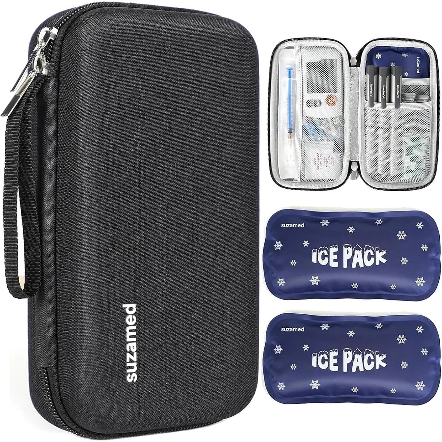 TSA-Approved Insulin Travel Case with EVA Outer & EVA Insulation, 2x150g Ice Packs, Practical Medicine Kit for 1-5 Pens & Diabetic Supplies, Diabetes Care, Handle for Daily/Travel Use