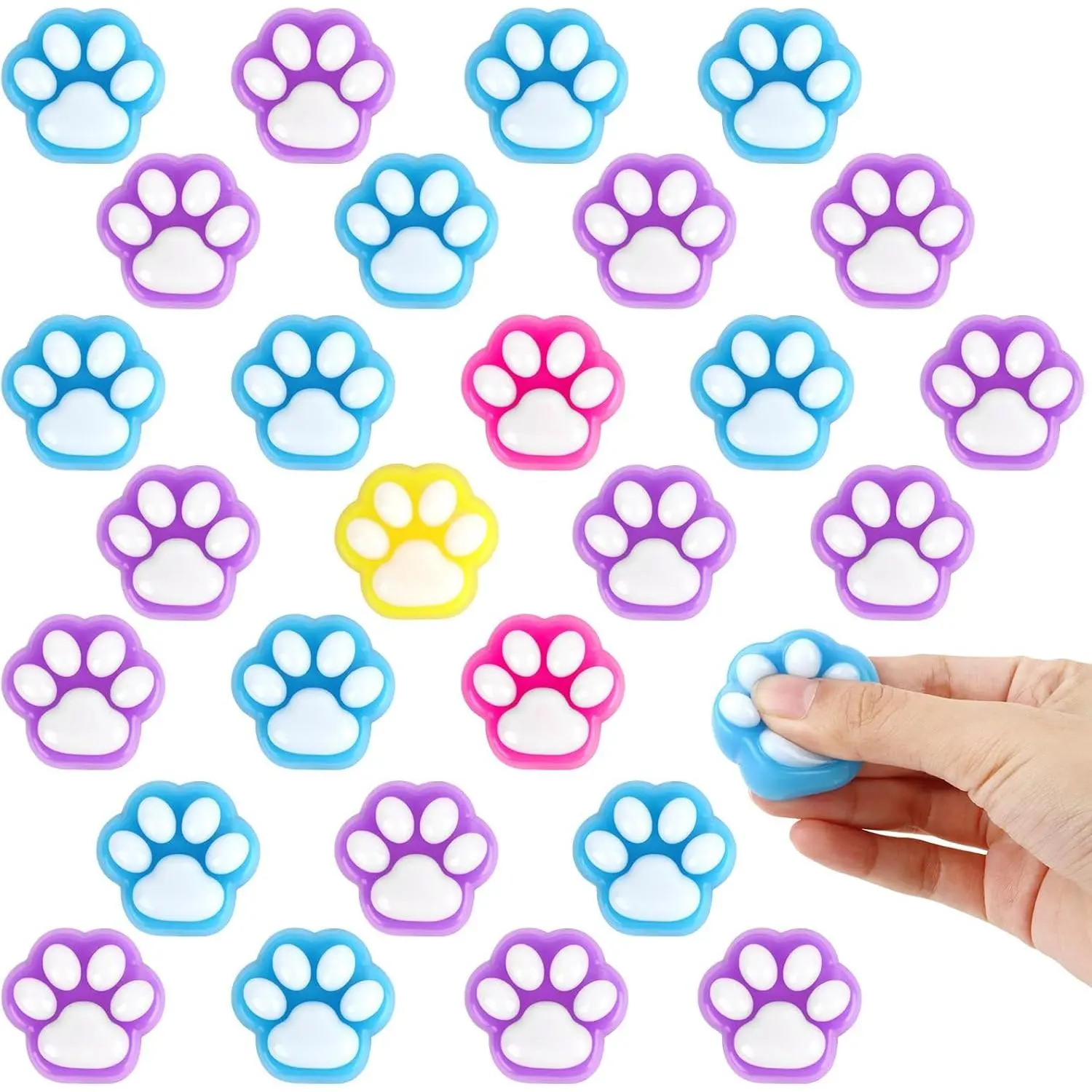 28 Pcs Mini Squishy Cat Paw, Cute Fidget Toys Colorful Mochi Squeeze Stress Squishies for Kids Adults Anxiety Stress Relief, Classroom Prizes, Birthday Gifts Party Favors (Solid Color)fidget toys
