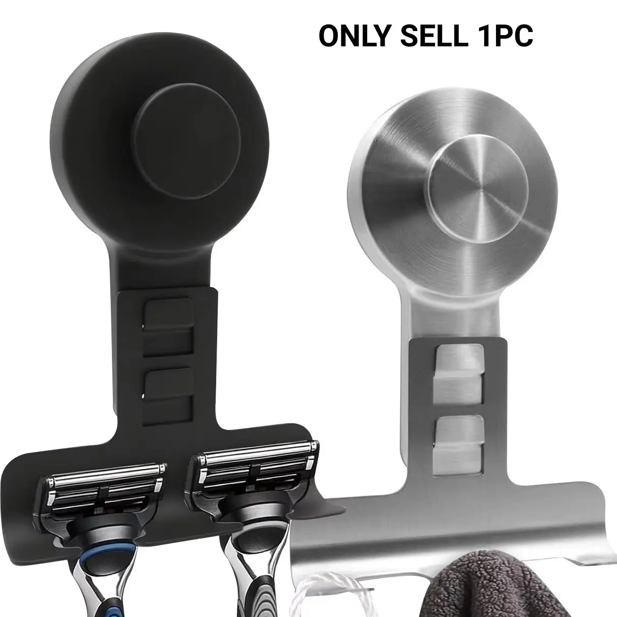 1 Piece of Long or Short Suction Cup Stainless Steel Shaver Storage Rack, No Punching Bathroom Manual Shaver Storage Rack, Men's Shaving Tools