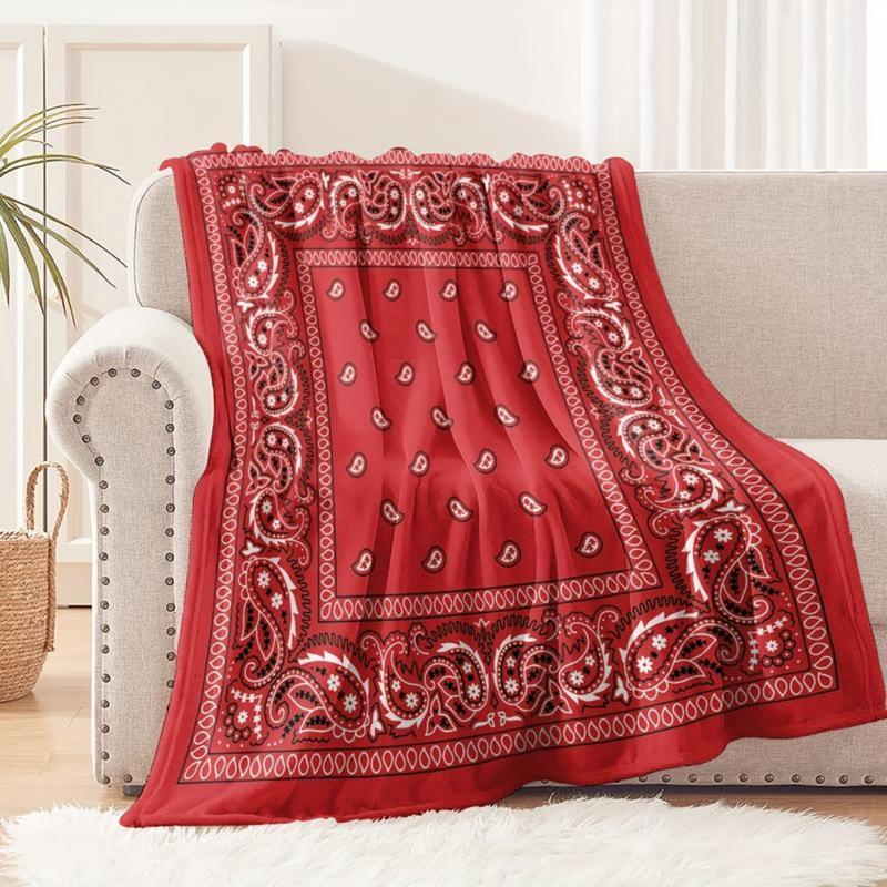 1 Piece Red Plaid Flannel Throw Blanket, Paisley Pattern, Soft and Comfortable, Suitable for Sofa, Bed, Office or Camping, All-Season Multi-Purpose Gift, Multi-Functional Throw Blanket | Lightweight, soft, skin-friendly and breathable