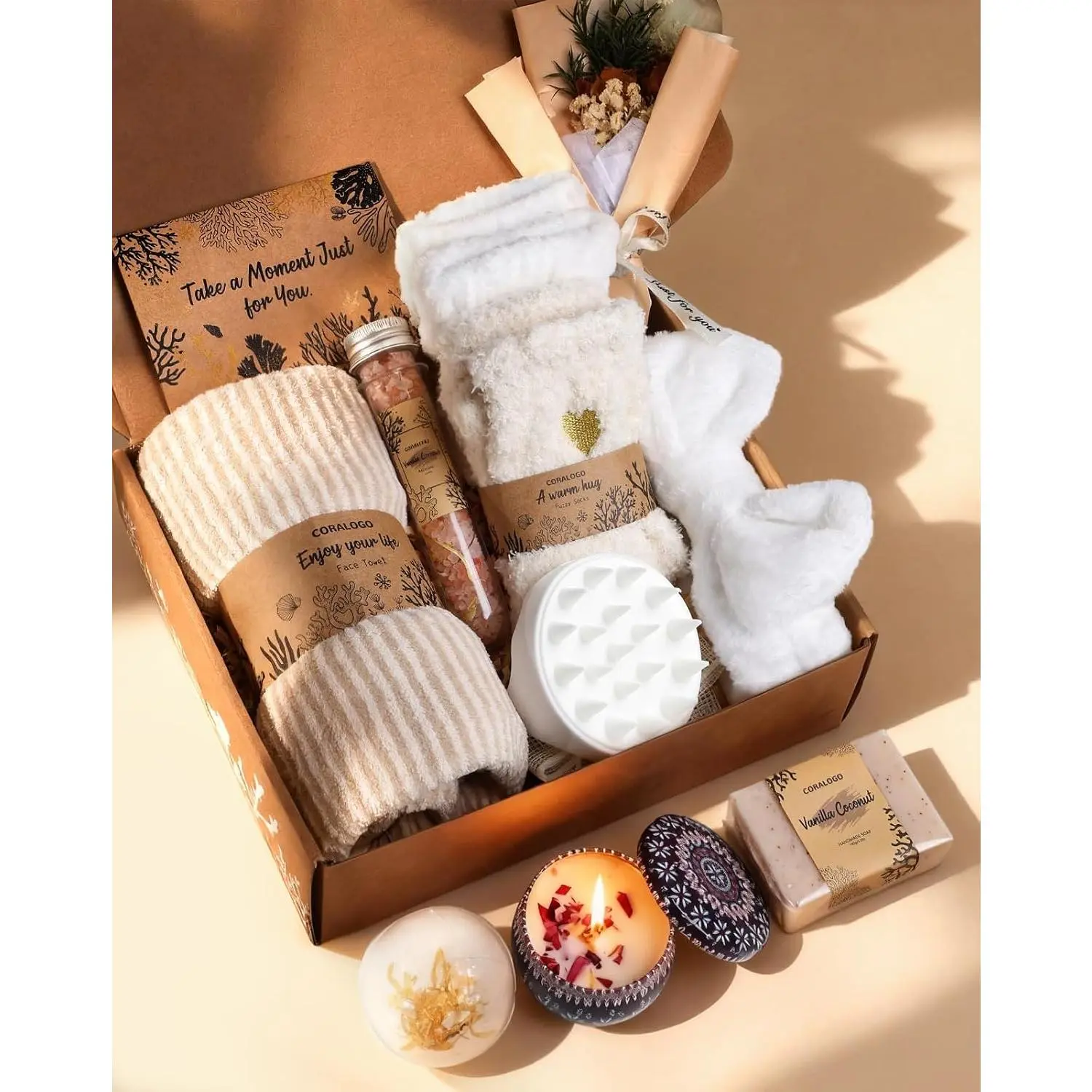 Organic Natural Spa Gift Basket - 11pcs Pampering Set, Get Well Soon Surprise for Wife, Home & Festive Party Supply
