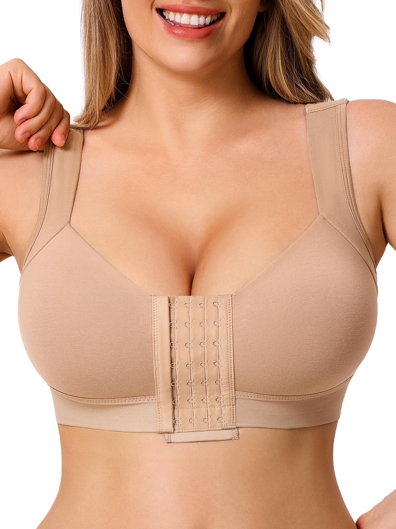 Women's Wide Strap Supportive Wireless Bra, Full Coverage Adjustable Back Buckle, Casual Medium Support Everyday Underwear, All Seasons