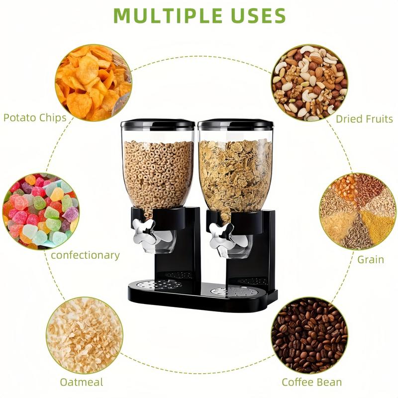 Dry Food Dispenser, 1 Count Single Or Dual Bin Dispenser, Large Capacity Cereal Dispenser for Candy, Nuts, Rice, Granola, Cereal, Grain Dispenser
