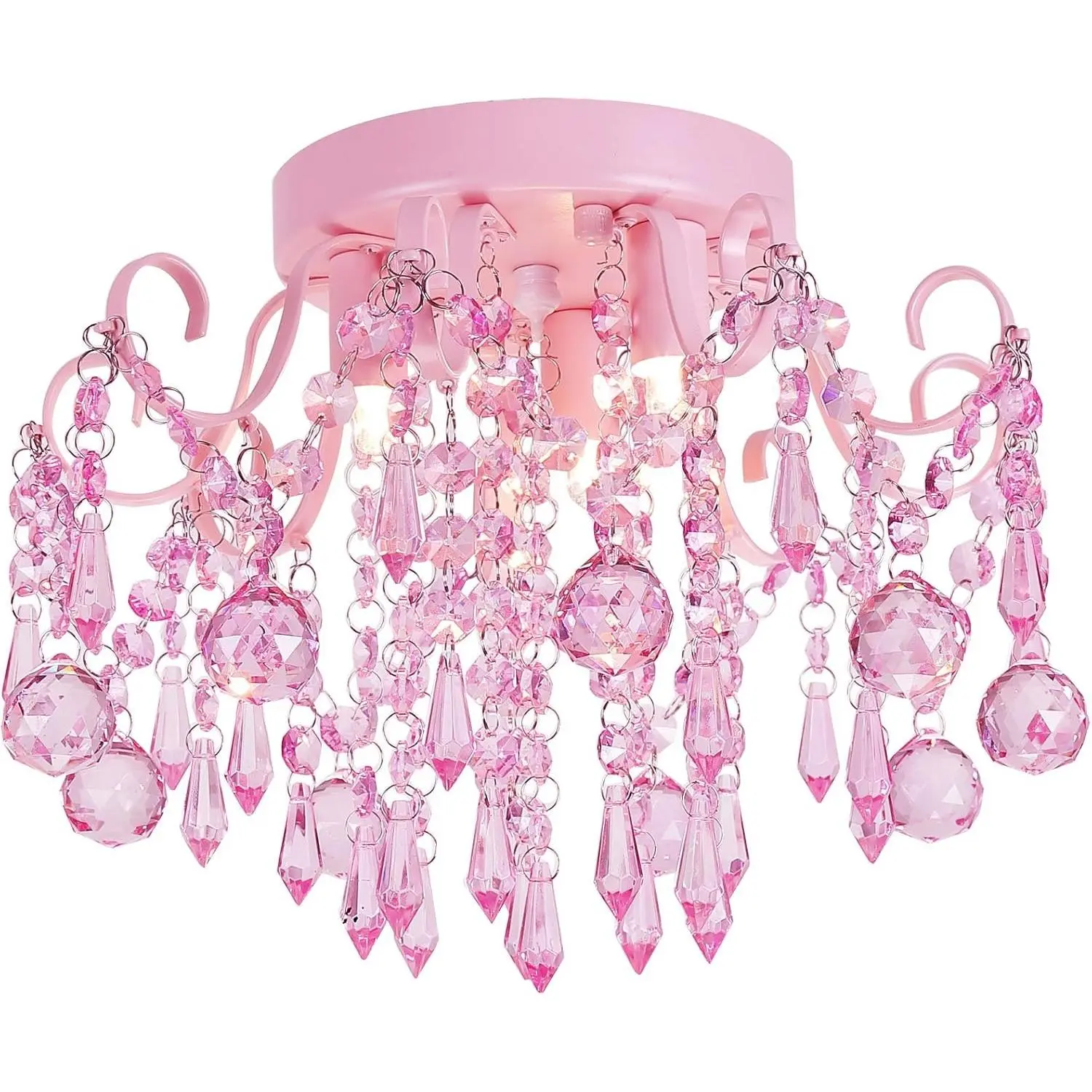 Mini Crystal Chandelier,Semi Flush Mount Pink Girl Chandelier, Small Crystal Ceiling Light Fixture Bedroom Bathroom Closet Nursery 3 Lights
