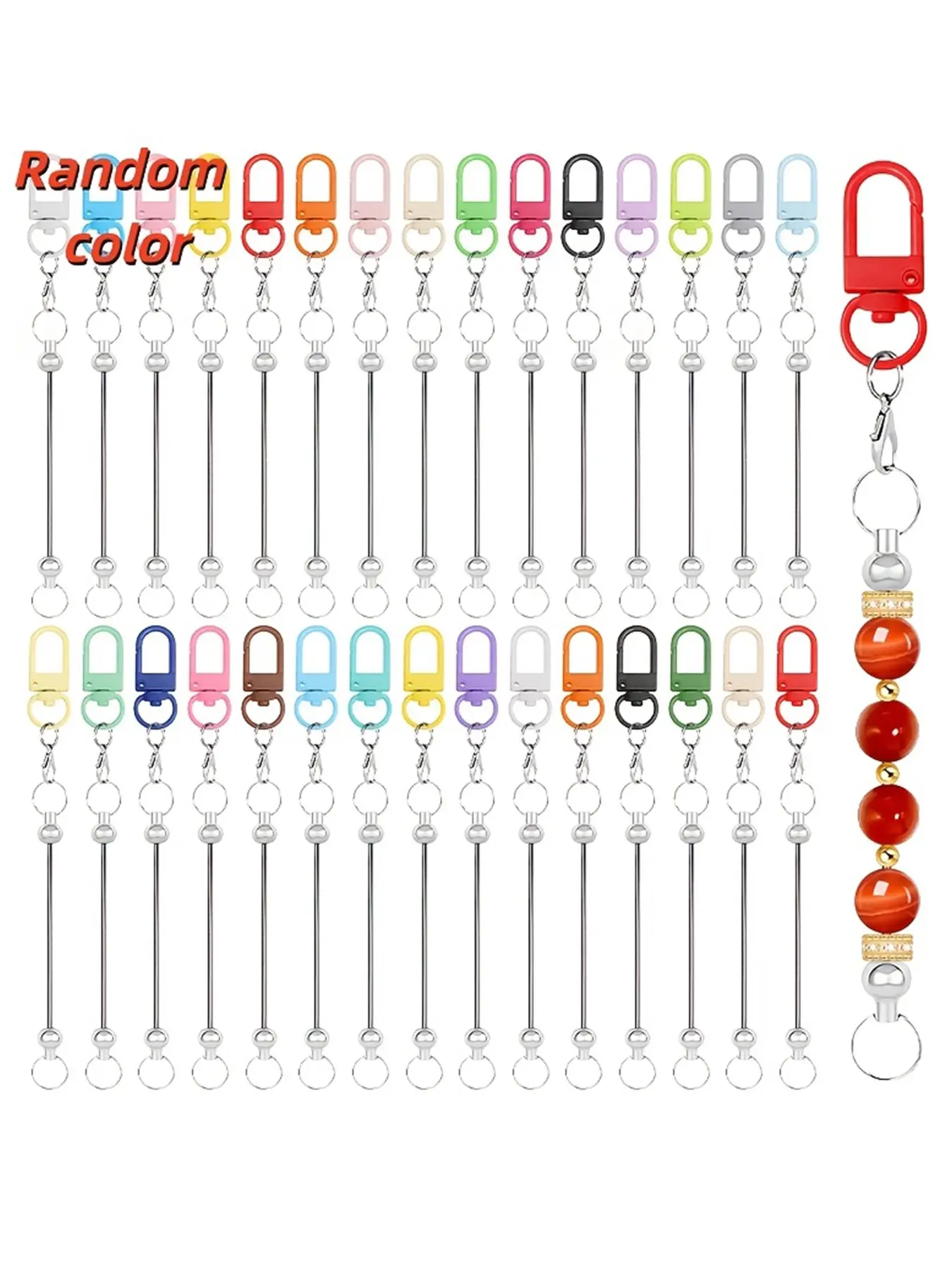 30Pcs Jewelry Making Key Rings, Colorful Swivel Clasps & Beadable Key Bars, DIY Blank Beadable Keychain Supplies for Handmade Gifts & Wallet Decorations, Random Color