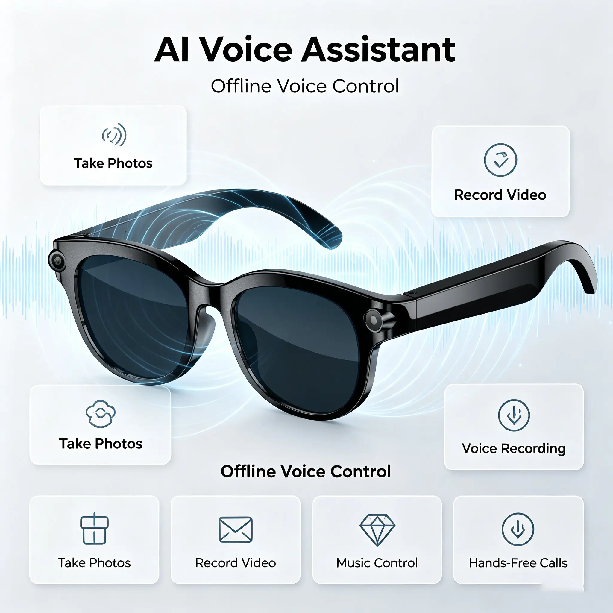 AI Smart Glasses with 8mp Pov Camera, HD Video, AI Vision Assistant, Translation & Voice Transcriber, Bluetooth-compatible Sunglasses for Vlog, Outdoor Use (3 Lens)