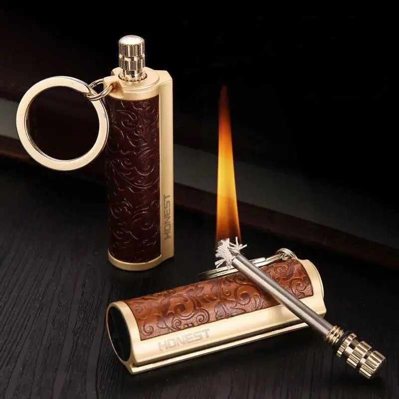 Vintage Kerosene Lighter with Keychain, Waterproof Metal Fire Starter, Portable for Camping and Emergency Use, 10,000 Ignitions, Emergency Fire, Outdoor Gear, Butane Torch Lighter Without Fuel, Compact, Metal Body, Unisex, Keychain Ring, 10000 Ignitions,,