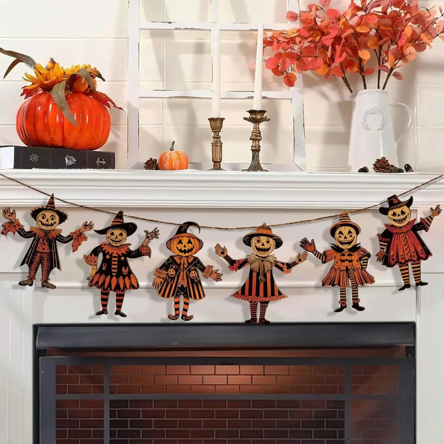 6 Piece Retro Halloween Wooden Banner, Witch and Pumpkin Wall Decor, and Stripes, Perfect for Parties and Home Decoration, Home Party Decorations
