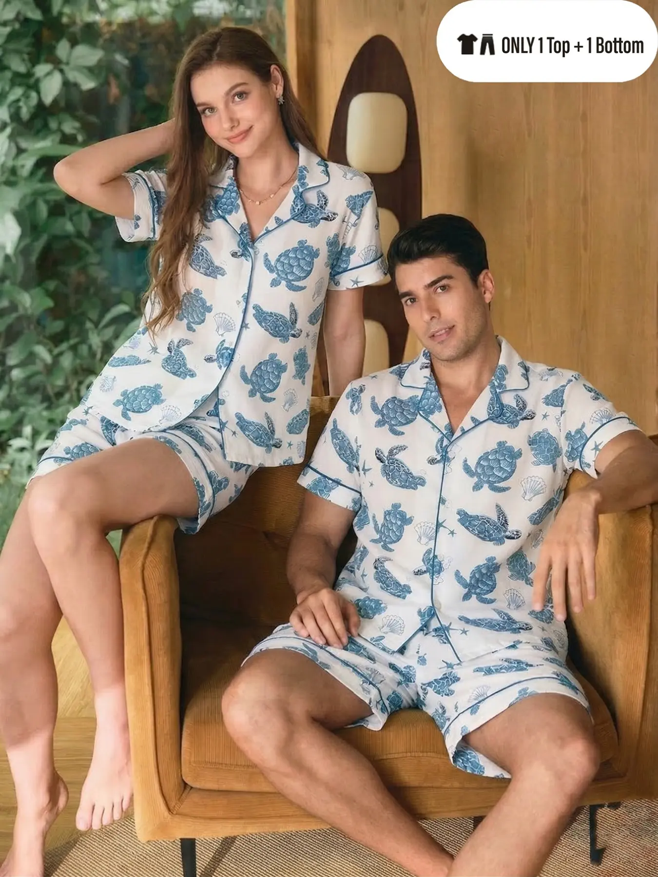 Summer Couple Short Sleeve Sleepwear Set Loungewear, Couples Set, Comfortable Printed Pajamas for Men and Women, Casual Nightwear for Spring and Summer