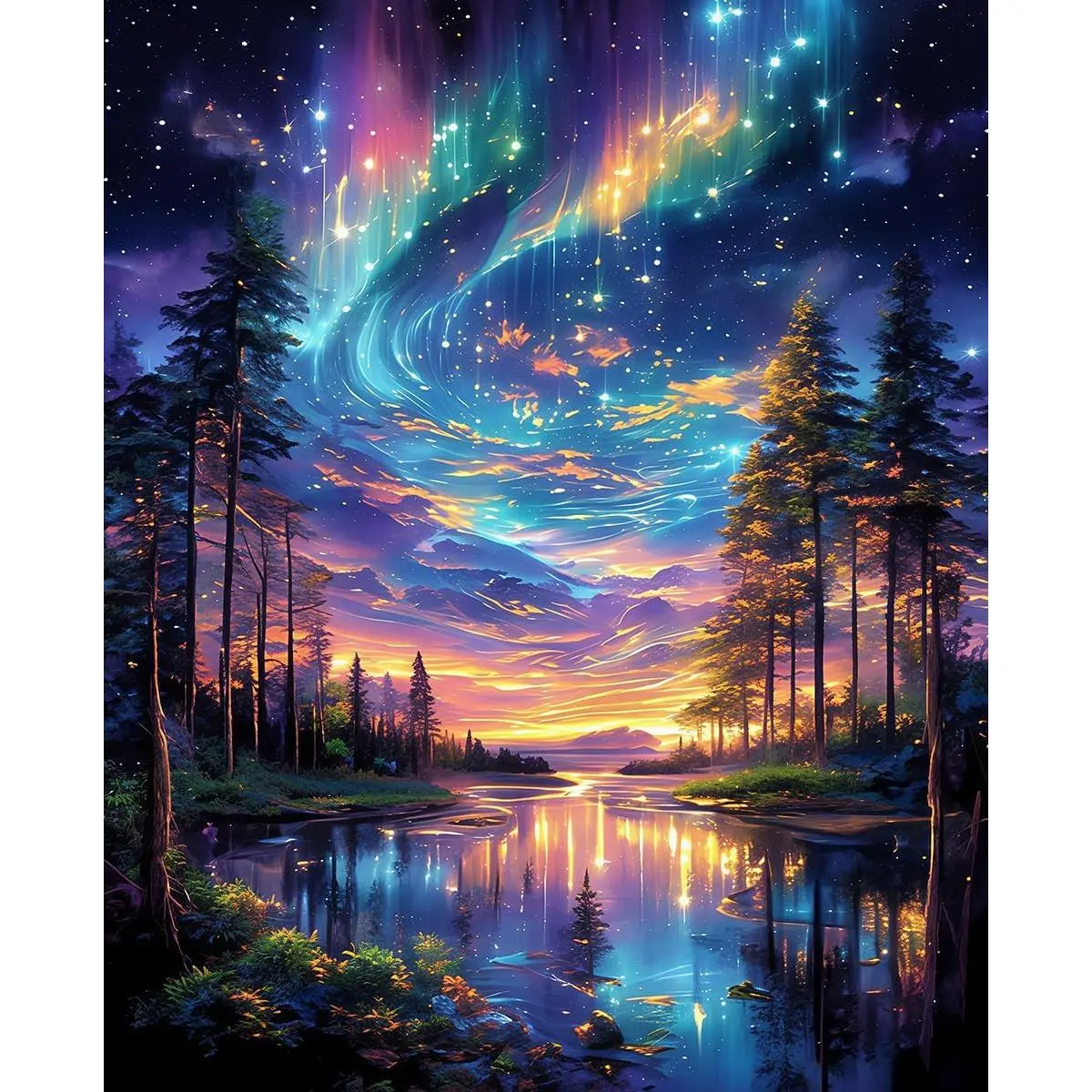 1000-Piece Starry Aurora Lake Jigsaw Puzzle for Adults, Bright Environmentally Friendly Wood Puzzle with Thick Matte-Finish Pieces & Good Bite Properties, Stress-Relief Mom Gift, Home Decor Wall Art