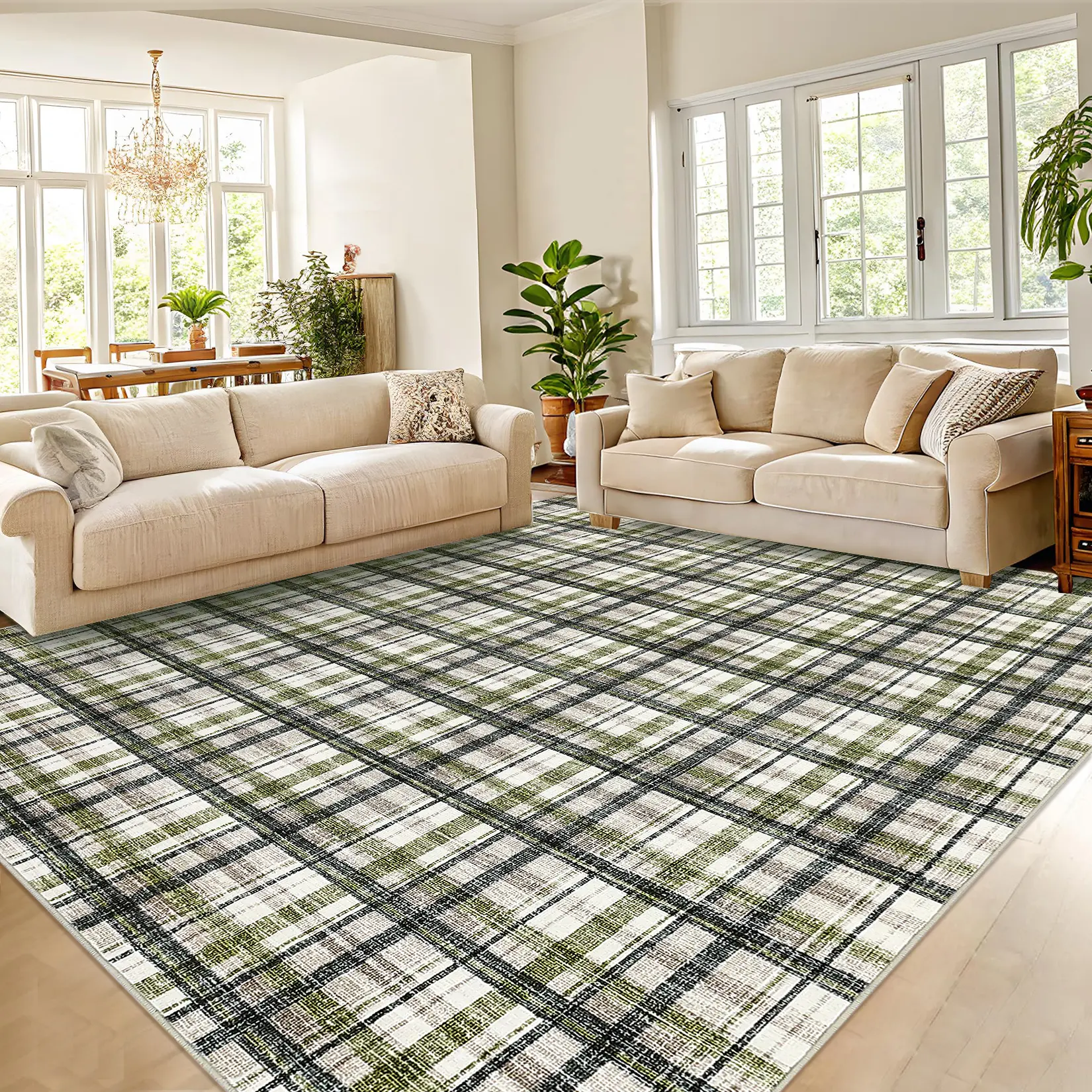 Modern Washable Area Rug - Non-Slip Low Pile Carpet, Resistant & Collapsible, Soft Accent Mat for Living Room, Bedroom, Hallway, Entryway, Office, Kitchen