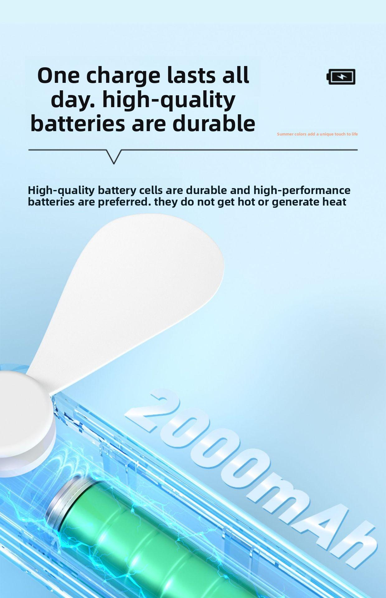 Handheld portable mini fan, retractable USB rechargeable fan, silent for office desktop use