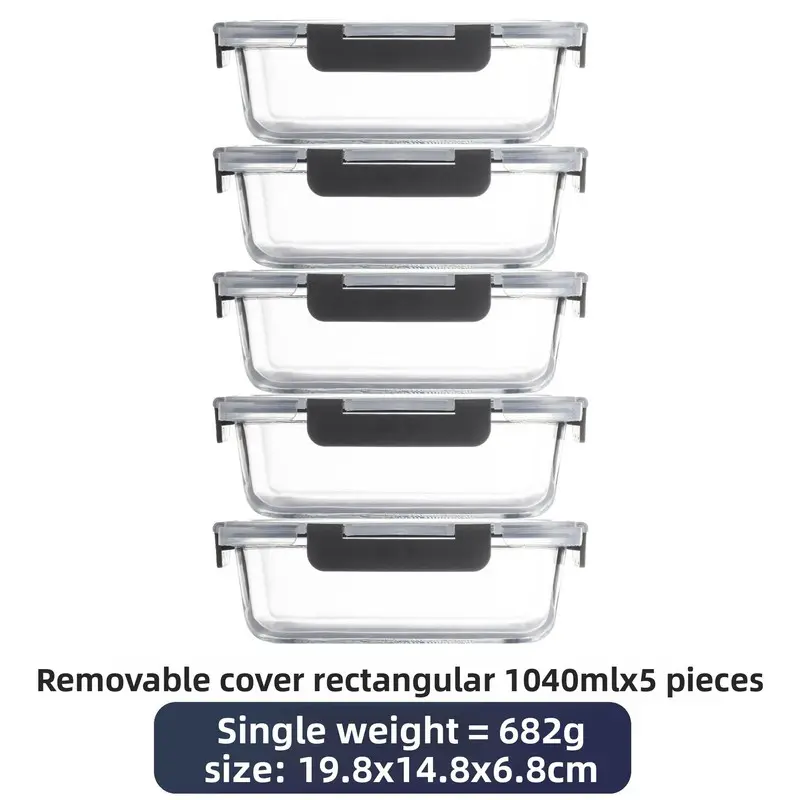 5 Piece Microwave Safe Glass Food Containers Set Airtight Leakproof Lunch Boxes with Lids for Meal Prep Storage BPA Free