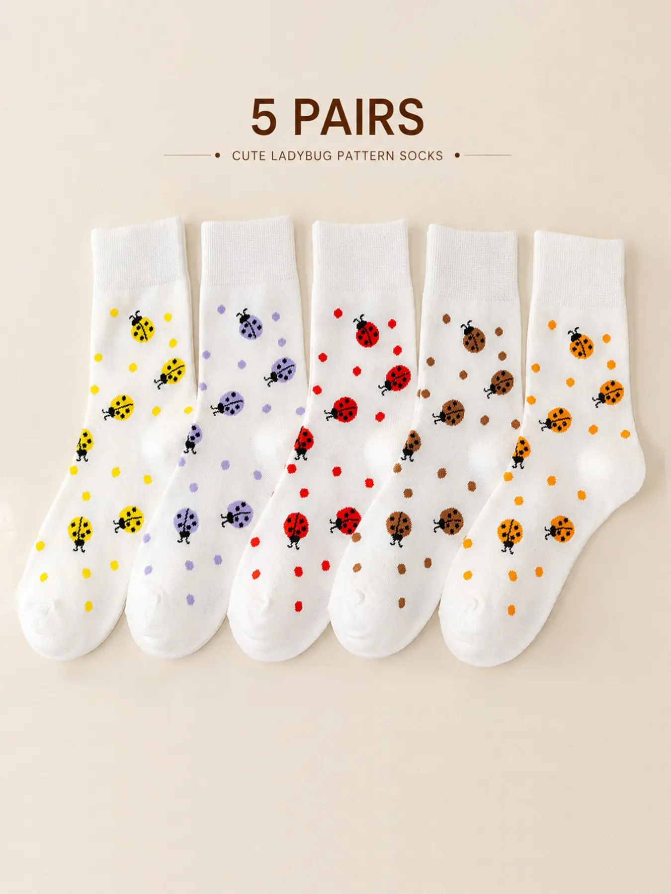 5 Pairs Cute Cartoon Ladybug Pattern Socks Colorful Bug Crew Socks Funny Novelty Animals Socks Unisex for Women Men Teens