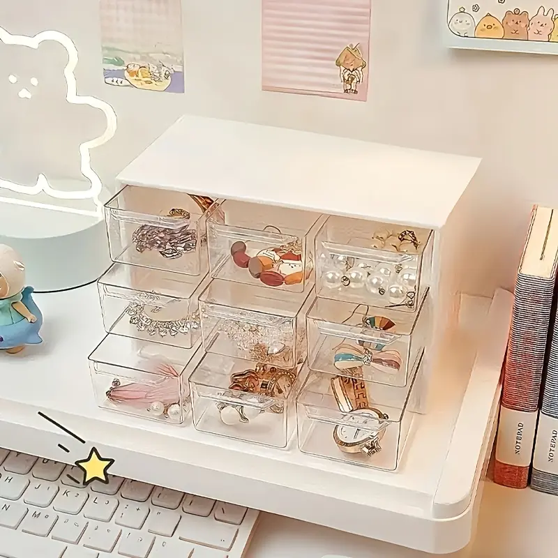 9-slot drawer storage box, stackable large-capacity organizer box, suitable for jewelry, data cables, beads, for home, dormitory or office use