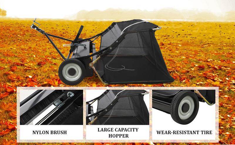【GARVEE】Tow-Behind Lawn Sweeper with Large Capacity, Heavy-Duty Design, Adjustable Sweeping Height, and Convenient Dumping Rope for Efficient Leaf and Grass Collection 【GARVEE】Tow-Behind Lawn Sweeper with Large Capacity, Heavy-Duty Design, Adjustable Sweeping Height, and Convenient Dumping Rope for Efficient Leaf and Grass Collection
