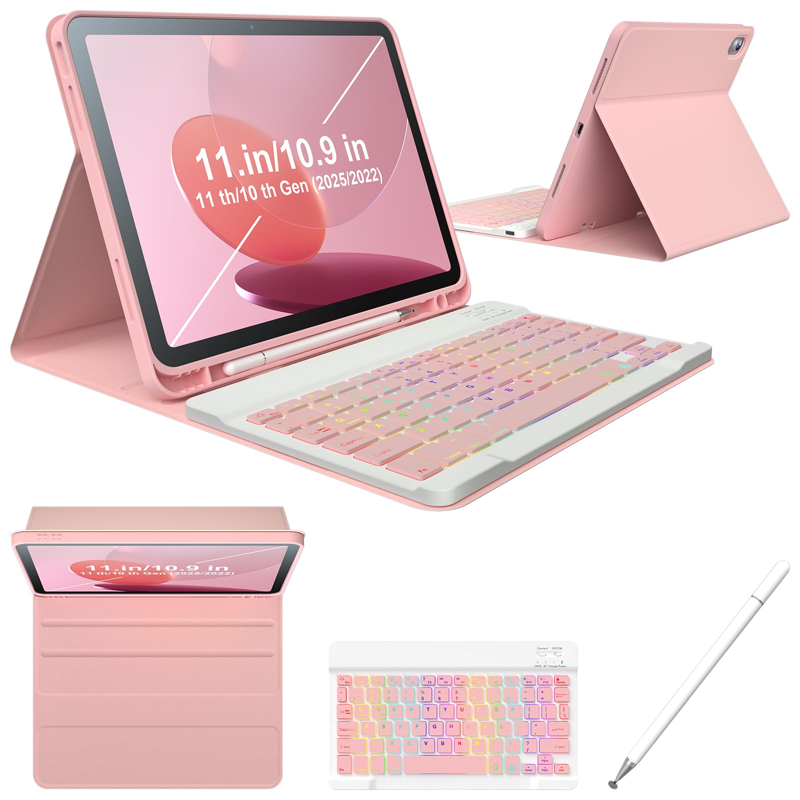 Ipad 11th 10th Generation Case With 10.9 Inch 2022 Detachable Wireless 7colors Backlight Pencil Holder For And Magnetic Disc Universal Stylus Pen Gen Pink Ipad 11th 10th Generation Case With 10.9 Inch 2022 Detachable Wireless 7colors Backlight Pencil Holder For And Magnetic Disc Universal Stylus Pen Gen Pink