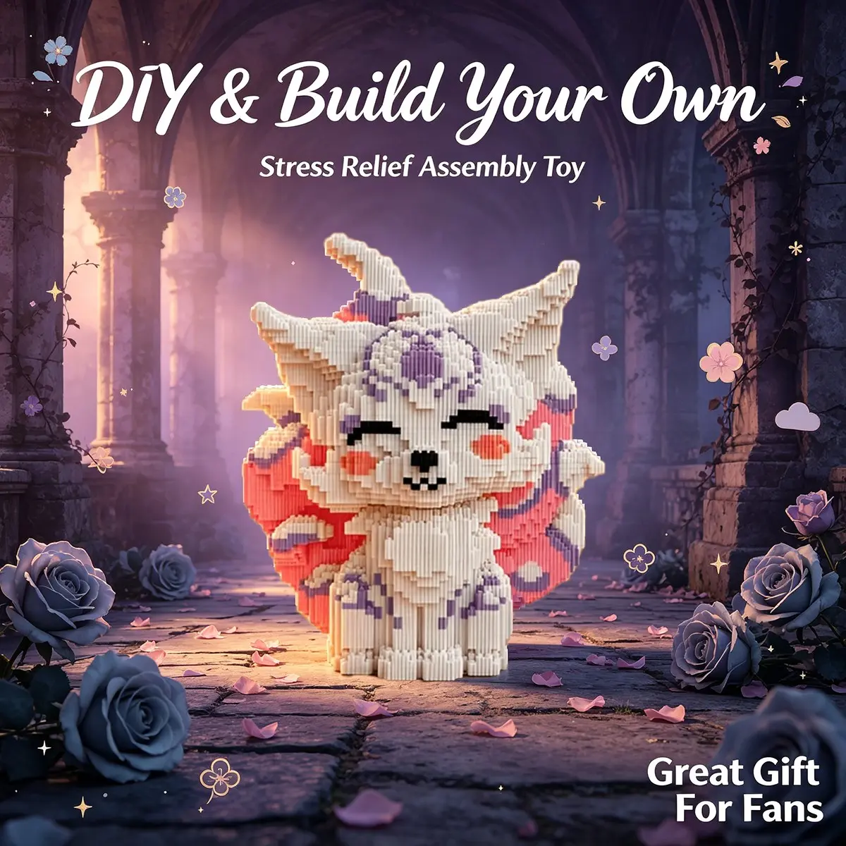 Pattern Smiling Fox 3D Puzzle Block Ornament, Ideal for Home Office Decor, Party Decoration, Perfect Gift for Holidays