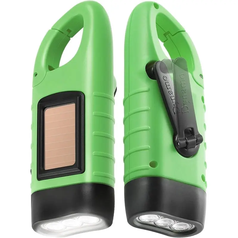 Outdoor activitiesSimpeak 2-Pack Hand Crank Solar Powered LED Flashlight, Emergency Survival Flashlight with Dynamo Carbiner, Light Green