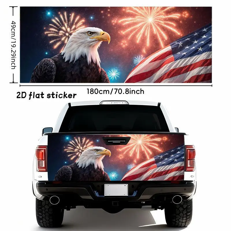 1pc 70.87 X 19.29inch Majestic Bald Eagle American Flag Fireworks Night Sky Patriotic Car Sticker - Waterproof Self-Adhesive Vinyl for Tailgate, Bumper, Window