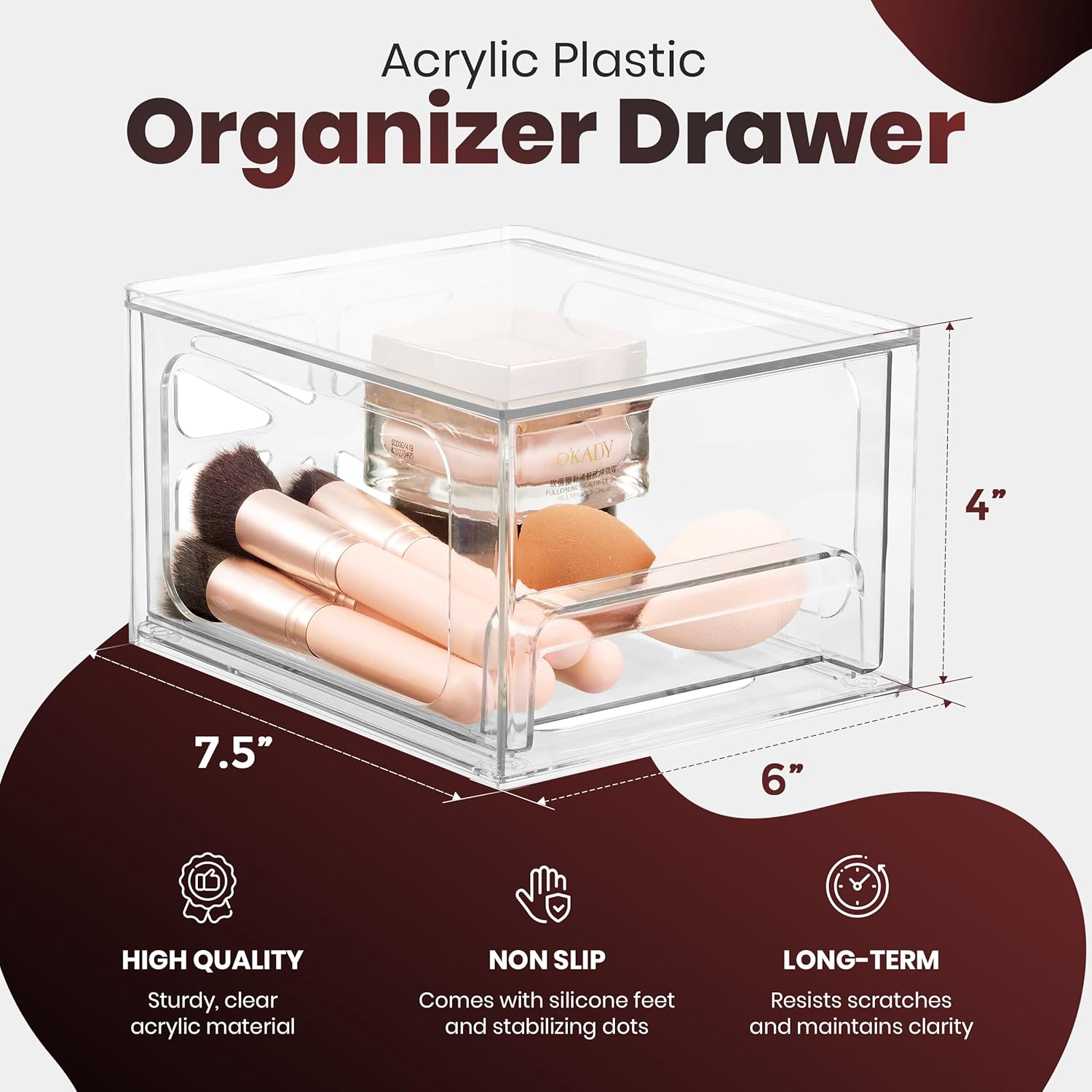 Drawer Organizer 2-Pack - Clear Stackable Storage Drawers for Makeup, Skincare, , Bathroom, Under Sink, Kitchen & Office - Non-Slip, Durable, Multi-Purpose Organizer Bins
