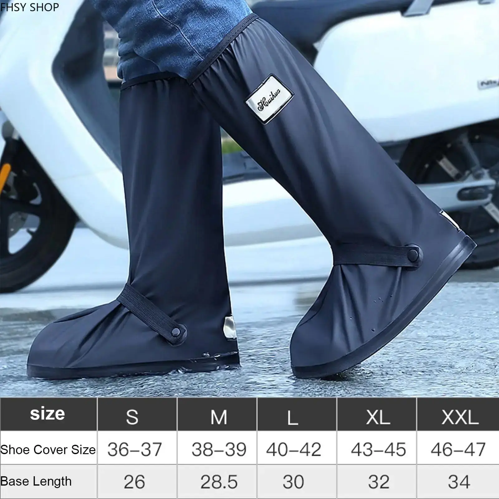 Synthetic Double-Layer Waterproof Rain Shoe Covers (2-Pack) - Anti-Slip Grip Tape, Easy Zipper Closure, Durable Leg Protection for Wet Weather Cycling, Fishing, Gardening