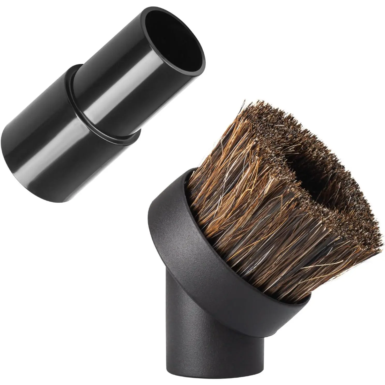 Soft Horse Hair Vacuum Brush Attachment For  Vacuum - Round Brush With Adapter - To Convert The 1 1/4" Tool To 1 1/2" Vacuum Hoses, Vacuum Attachment Brush Hair Length 35mm