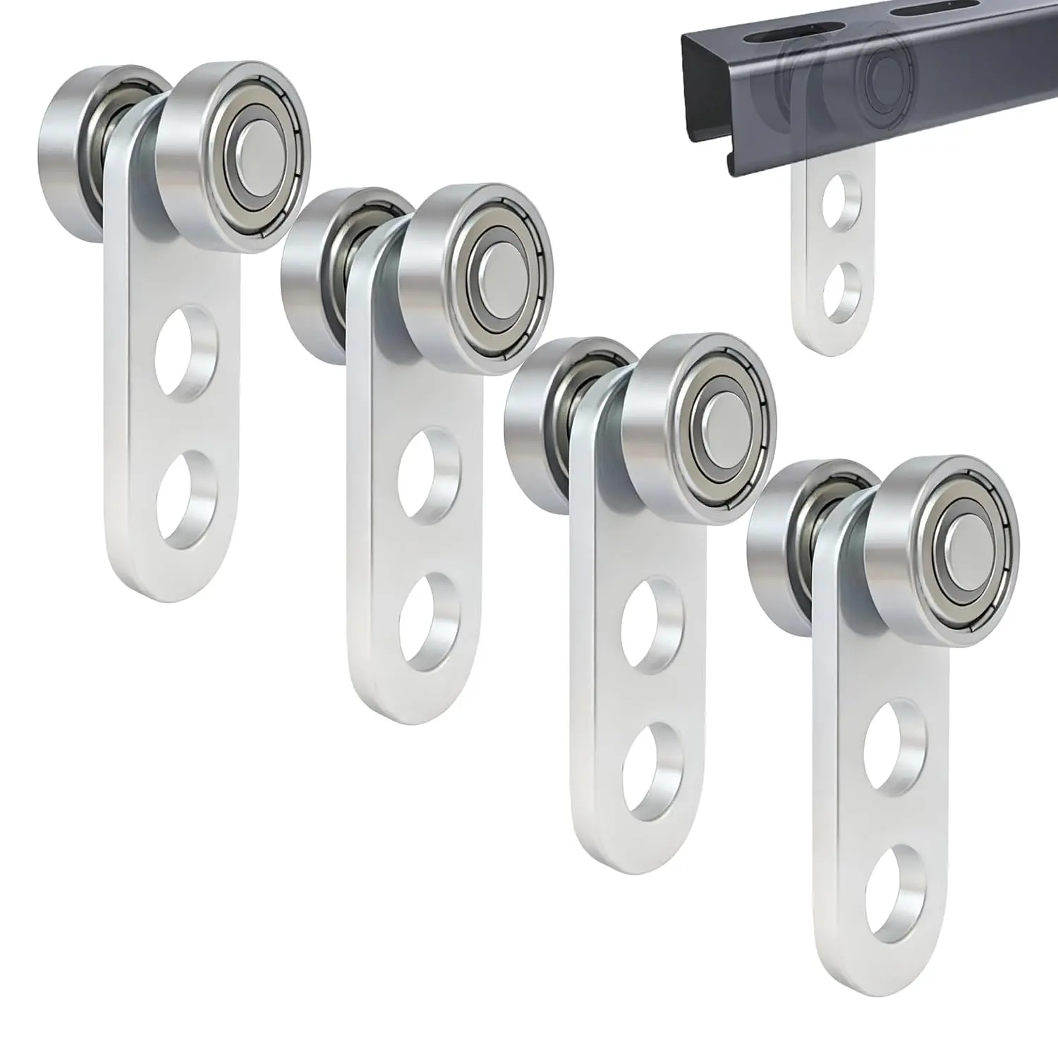 4-Pack Silent Operation Bearing Trolley Assembly, 2-Wheel Rollers for 1-5/8 inches Wide & 1-5/8 inches or Taller Struts