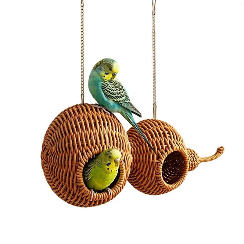 Parrot Gourd Bird Nest, Handmade Woven Hanging Bird House, Four-Season Use, Dual Entrance Design, Tiger Skin Peony Sleep Nest
