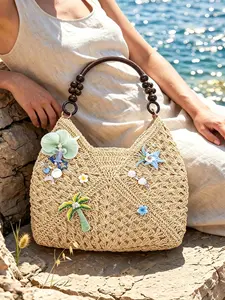 Boho Style Straw Basket Bag for Women, Large Capacity Beach Bag, Casual Bohemian Design, Perfect for Summer Vacations