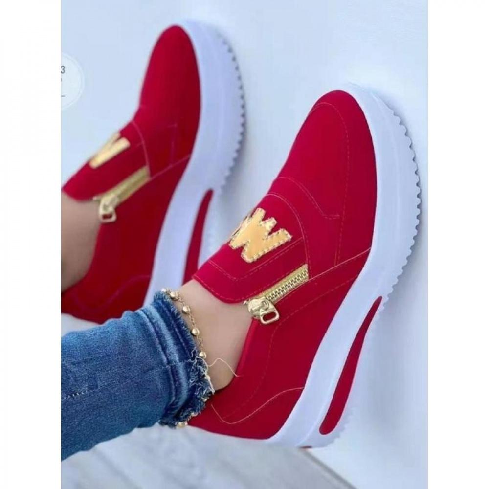 Women's Fashionable Letter Design Zipper Wedge Sneakers, Shoes for Women, Casual Comfortable Sports Shoes for Daily Wear, Female All-match Round Toe Shoes for Daily Wear