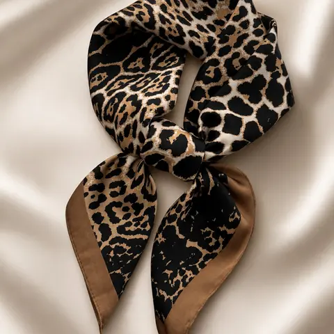 Leopard Print Square Scarf for Women, Luxury Imitation Silk Bandana, Casual & Versatile Neck Accessory, Stylish Fashion Item, Fashionable Scarf
